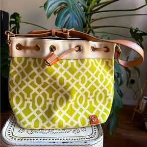 Spartina Green Geometric Shoulder Tote Bucket Bag Drawstring Bag